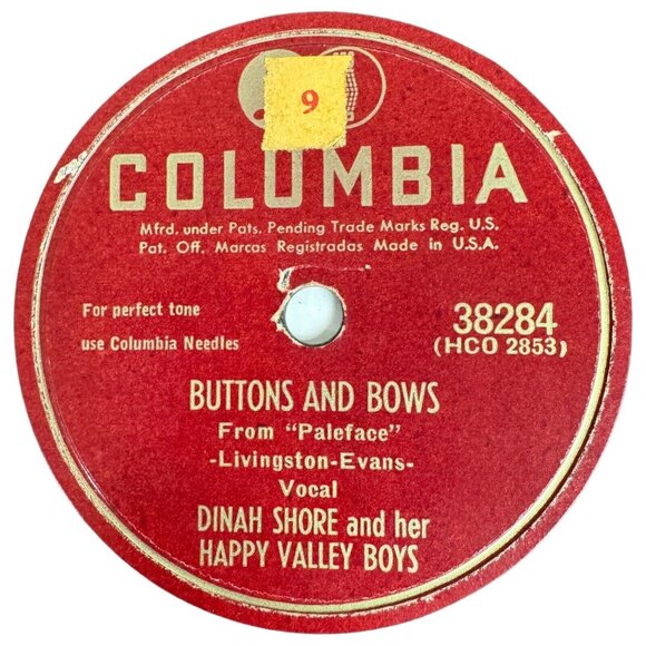 Dinah Shore - Button and Bows / Daddy-O - 38284 Columbia 78rpm 10" Shellac - Picture 2 of 4